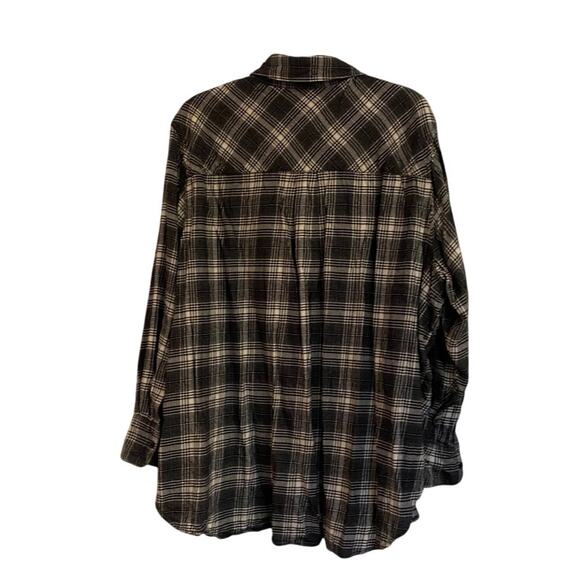Lane Bryant 2XL Plaid Button-Down Shirt Black Tan Flannel Soft Casual Top - Picture 4 of 6